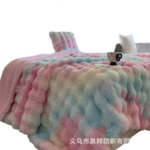 Tuscan-style faux rabbit fur blanket, bubble fleece blanket, double-sided thickened office nap blanket, sofa cover blanket - Image 5